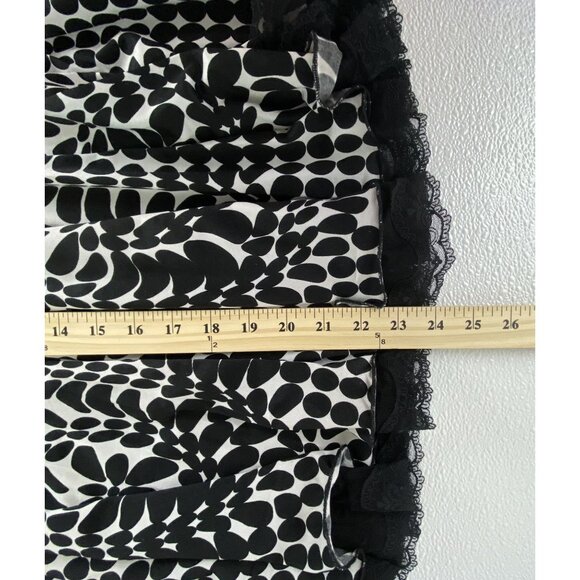 VTG Womens 12 Black White Polka Dot Flowy Feminine Lace Trim Hem Skirt - Picture 5 of 9